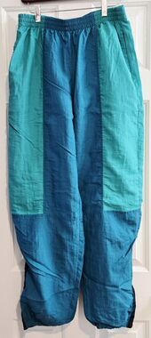 Vintage Think Pink Pants Size Large Green & Blue Elastic Waistband 80's 90's